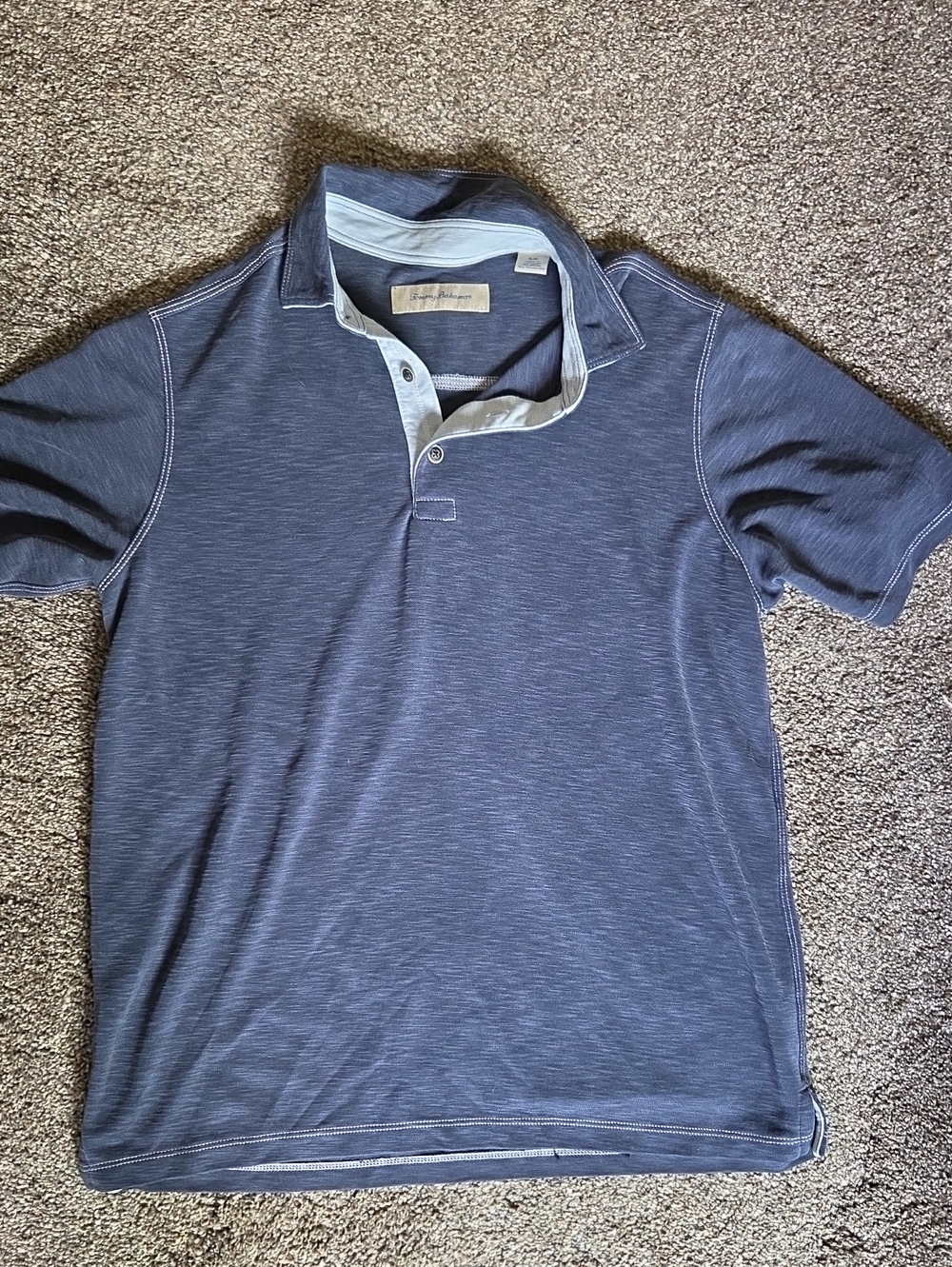 Tommy Bahama Navy Blue Short-Sleeve Polo with Contrast Placket
